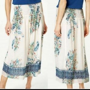 J Jill Smocked Waist Midi Maxi Skirt Size XL Paisley Print White